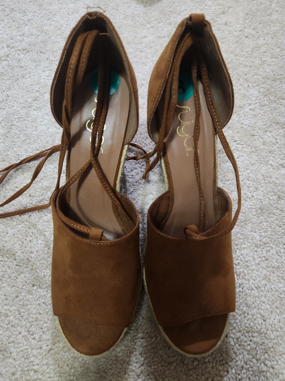 Women’s Brown Faux Suede Lace-Up Espadrille Wedge Sandals